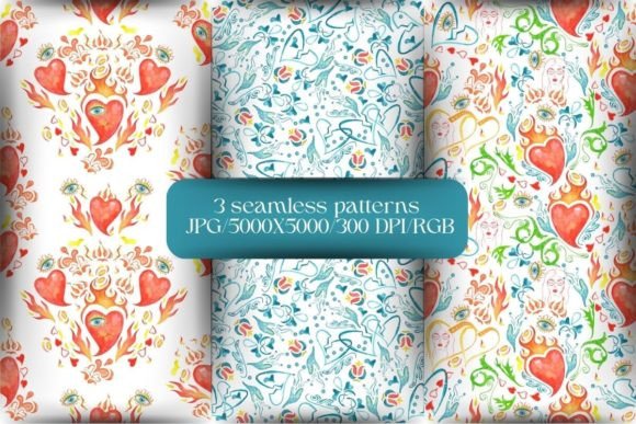 3 Seamless Patterns. Watercolor