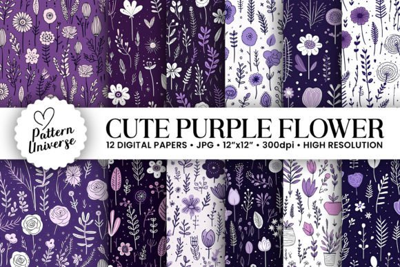 Cute Purple Flowers Seamless Patterns