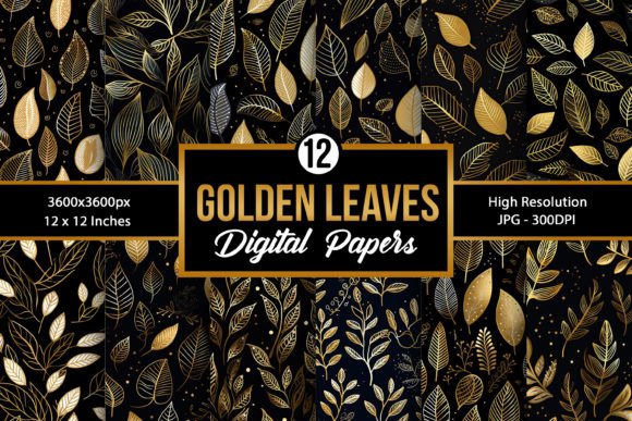 Golden Leaves Digital Paper Patterns