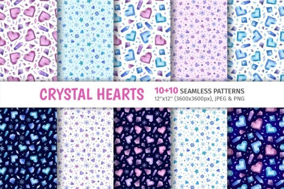 Pink Blue Crystal Heart Patterns for Creative Projects and Design Needs