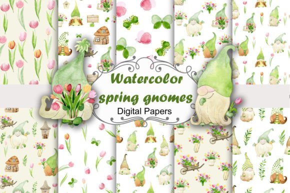 Seamless Patterns with Spring Gnomes: A Versatile Digital Design Resource