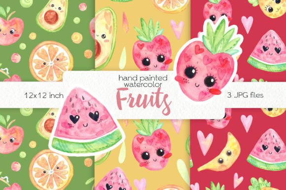 Watercolor Cute Fruit Seamless Patterns